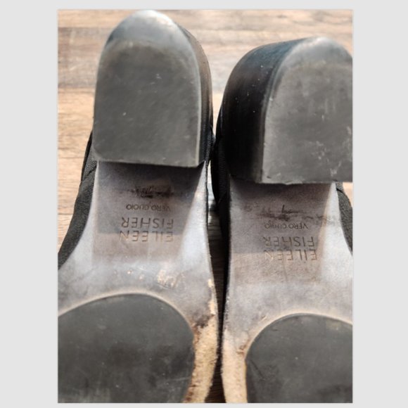 Eileen Fisher List Black Leather Peep Toe Ankle Booties - Picture 11 of 16